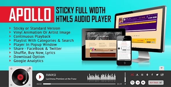 Apollo – Sticky Full Width HTML5 Audio Player – WordPress Plugin 3.6.3 GPL